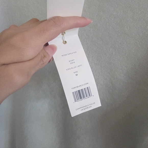 NWT Tory Burch Rose Sweater Iced Blue - Picture 4 of 7